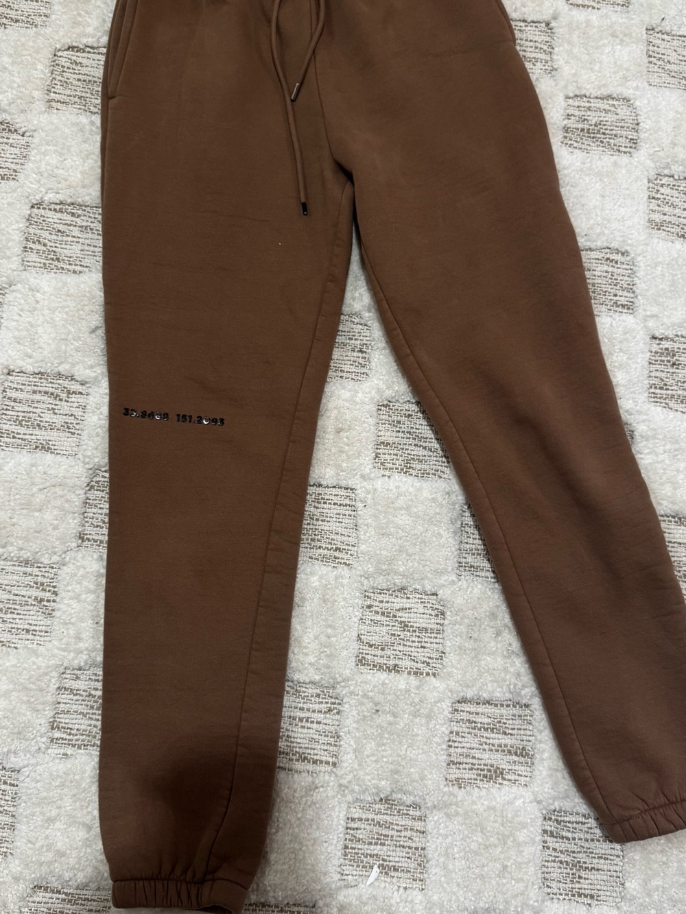 MESHKI Brown Fleece Jogger Sweatpants Coordinates Embroidered Cozy Lounge Pan